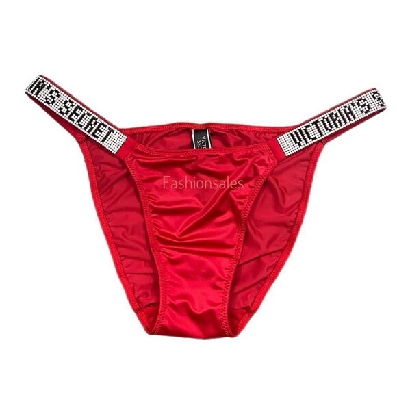 Victorias Secret Bombshell Shine Rhinestones Strap String Bikini panty Red Small - Picture 5 of 8